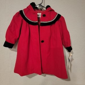 BRAETAN Kids girls sz 3 red holiday wool dress coat w velvet trim and hood.